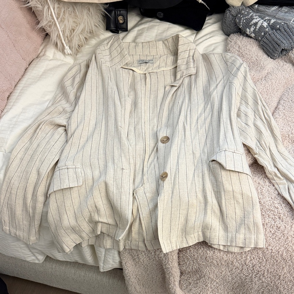 Paper Crane Beige Striped Women's Lightweight Blazer